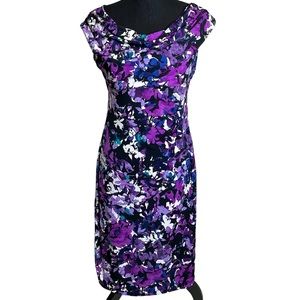 Connected Apparel beautiful purple floral print dress.